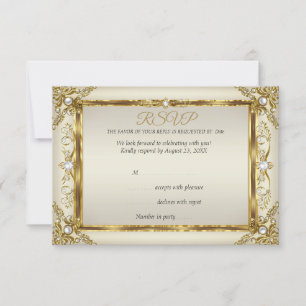 RSVP Elegant Gold Cream Pearl Damask Birthday Kaart