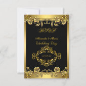 RSVP Elegant Huwelijk  Bloemen Zwart Goud (Voorkant)