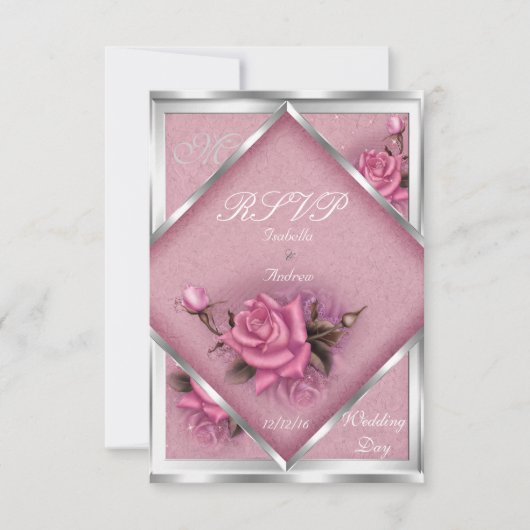RSVP Elegant Huwelijk Roze Rose Zilver Boeket (Voorkant)