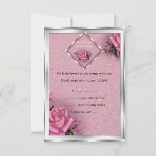 RSVP Elegant Huwelijk Roze Rose Zilver Boeket (Achterkant)