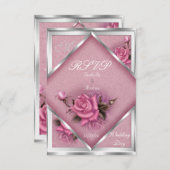 RSVP Elegant Huwelijk Roze Rose Zilver Boeket (Voorkant / Achterkant)