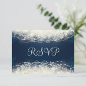 RSVP Elegant Lace en Pearls op Donkerblauw (Staand voorkant)