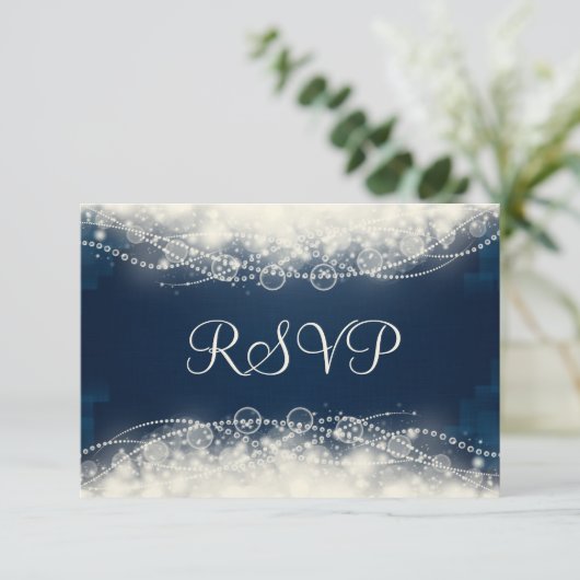 RSVP Elegant Lace en Pearls op Donkerblauw (Staand voorkant)
