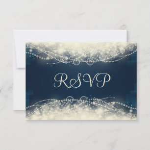 RSVP Elegant Lace en Pearls op Donkerblauw Kaartje