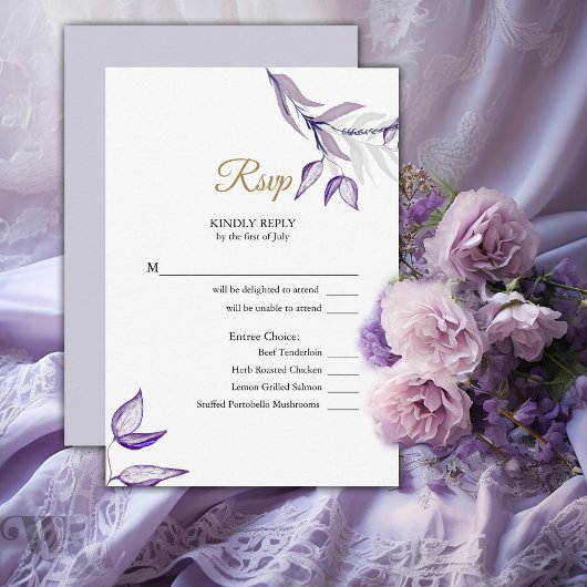 RSVP Elegant Paarse gebladerte Kaartje