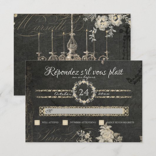 RSVP Elegant Paris Chalkboard Typografie (Voorkant / Achterkant)