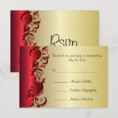RSVP Elegant Red & Gold Florid Wedding Design (Voorkant / Achterkant)
