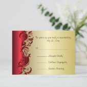 RSVP Elegant Red & Gold Florid Wedding Design Kaartje (Staand voorkant)