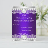 RSVP Elegant Royal Paars Lace Pearl Birthday Kaart (Staand voorkant)