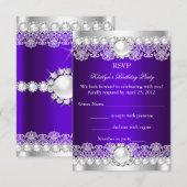 RSVP Elegant Royal Paars Lace Pearl Birthday Kaart (Voorkant / Achterkant)