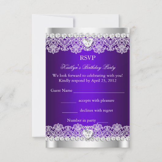 RSVP Elegant Royal Paarse kant zijde verjaardagsfe (Voorkant)