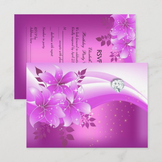 RSVP Elegant Roze Bloemen Diamanten Juweel Party (Voorkant / Achterkant)