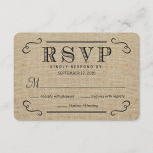 RSVP Elegant Rustic Burlap Wedding Reply Cards