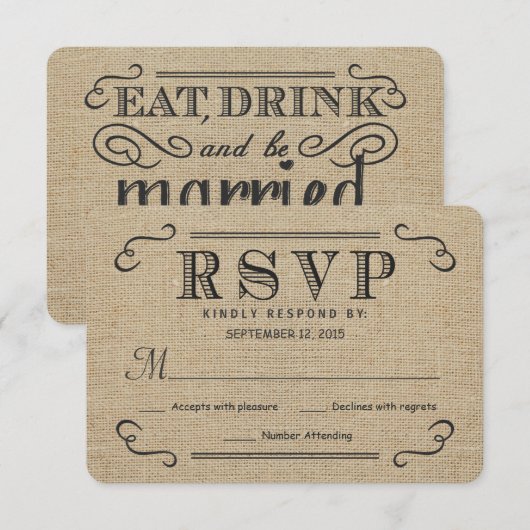 RSVP Elegant Rustic Burlap Wedding Reply Cards (Voorkant / Achterkant)