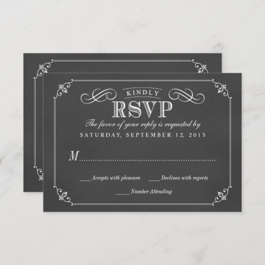 RSVP Elegant Rustic  Chalkboard Wedding (Voorkant / Achterkant)