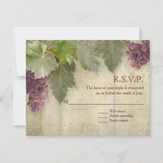 RSVP Elegant Rustic Vineyard Winery Wedding Kaartje (Voorkant)