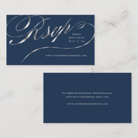 RSVP Elegant Silver Script Online Weduwen Invoegen Plaatskaartje (Voorkant / Achterkant)
