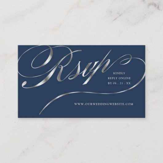 RSVP Elegant Silver Script Online Weduwen Invoegen Plaatskaartje (Voorkant)