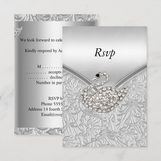 RSVP Elegant Silver White Swan Birthday Party (Voorkant / Achterkant)