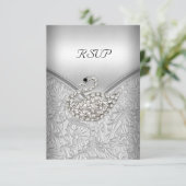 RSVP Elegant Silver White Swan Birthday Party Kaart (Staand voorkant)