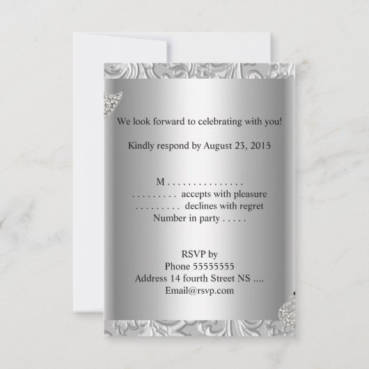 RSVP Elegant Silver White Swan Birthday Party Kaart (Achterkant)