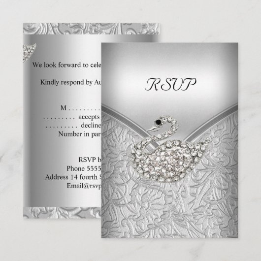 RSVP Elegant Silver White Swan Birthday Party Kaart (Voorkant / Achterkant)