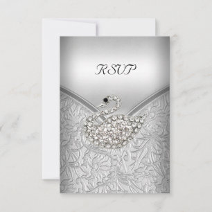 RSVP Elegant Silver White Swan Birthday Party Kaart