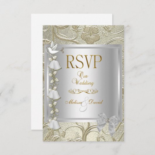 RSVP Elegant Trouwgoud Zilver Witte Duif Damast (Voorkant / Achterkant)