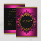 RSVP Elegant Verjaardagsfeest Donkerroze Zwart Gou (Voorkant / Achterkant)