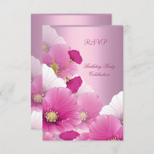 RSVP Elegant Verjaardagsfeest Roze Witte Poppies (Voorkant / Achterkant)