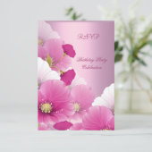 RSVP Elegant Verjaardagsfeest Roze Witte Poppies Kaartje (Staand voorkant)
