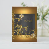 RSVP Elegant Verjaardagsfeest Zwart Gouden Bloem (Staand voorkant)