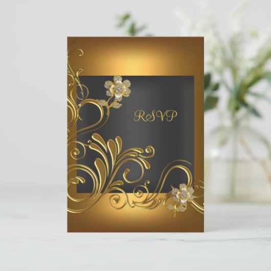 RSVP Elegant Verjaardagsfeest Zwart Gouden Bloem (Staand voorkant)