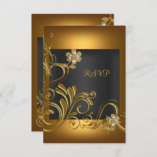 RSVP Elegant Verjaardagsfeest Zwart Gouden Bloem (Voorkant / Achterkant)