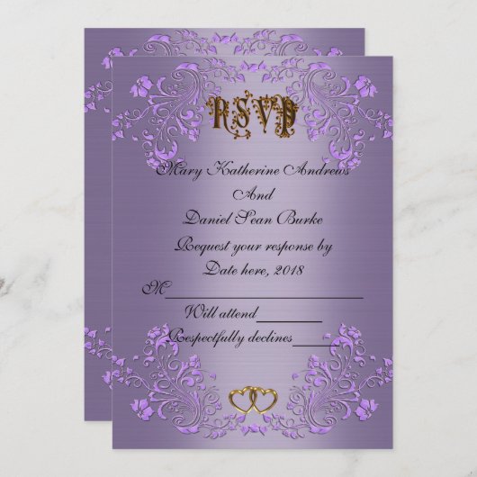 RSVP elegant Violet satin bruiloft Kaart (Voorkant / Achterkant)