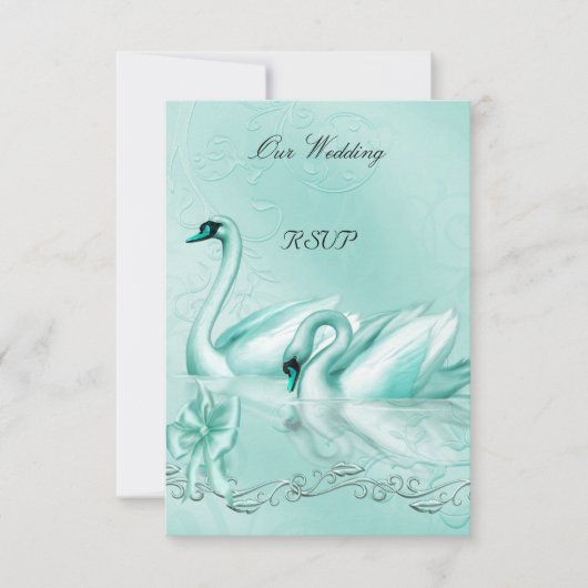 RSVP Elegant Wedding Blauwgroen Blue Aqua Swans He Kaart (Voorkant)