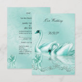RSVP Elegant Wedding Blauwgroen Blue Aqua Swans He Kaart (Voorkant / Achterkant)