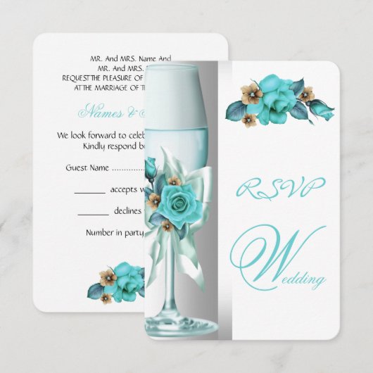 RSVP Elegant Wedding Blauwgroen White Beige Roos Kaart (Voorkant / Achterkant)
