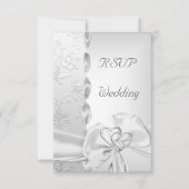Rsvp Elegant Wedding Floral Silver White Bow Heart Kaart (Voorkant)