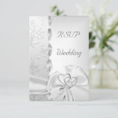 Rsvp Elegant Wedding Floral Silver White Bow Heart Kaart (Staand voorkant)