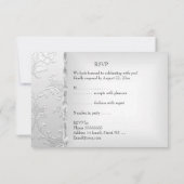 Rsvp Elegant Wedding Floral Silver White Bow Heart Kaart (Achterkant)