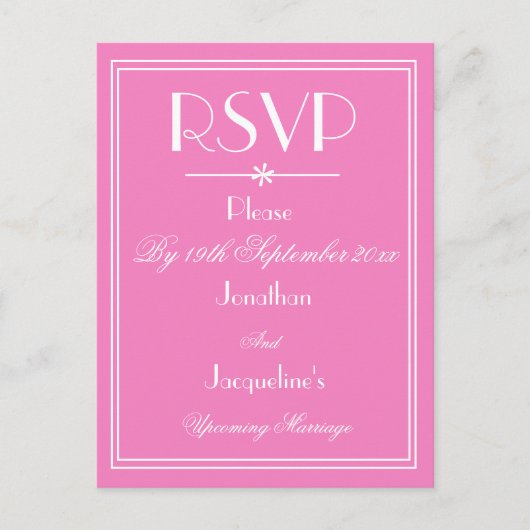 RSVP Elegant Wedding Persoonlijke namen Roze RSVP Uitnodiging Briefkaart (Voorkant)
