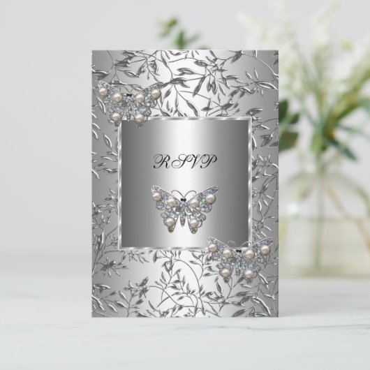 RSVP Elegant Zilveren Bloemen Vlinderjuweel (Staand voorkant)