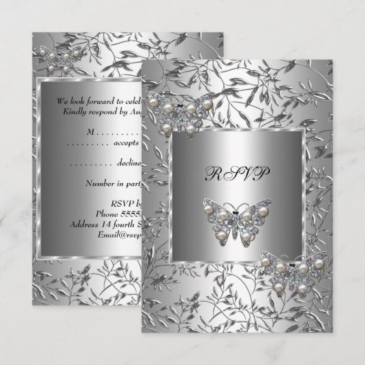 RSVP Elegant Zilveren Bloemen Vlinderjuweel (Voorkant / Achterkant)