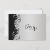 RSVP Elegant Zwart en Zilver Bloemen Bruiloft (Achterkant)