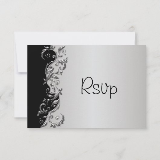 RSVP Elegant Zwart en Zilver Bloemen Bruiloft (Achterkant)