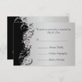 RSVP Elegant Zwart en Zilver Bloemen Bruiloft (Voorkant / Achterkant)