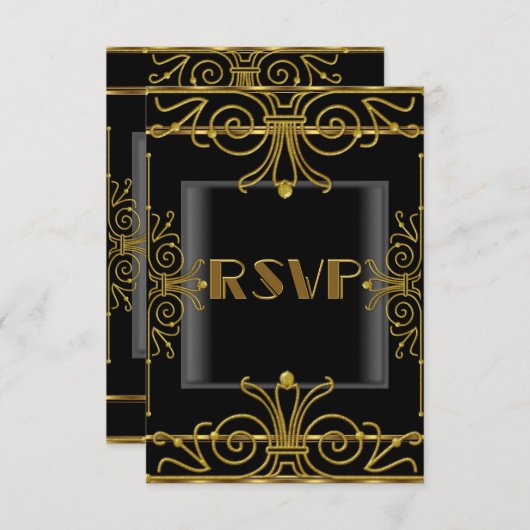 RSVP Elegant Zwart Goud Art Deco 2 (Voorkant / Achterkant)