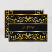 RSVP Elegant Zwart & Goud Bloemen Verjaardagsfeest (Voorkant / Achterkant)