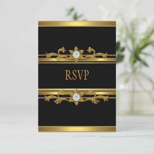 RSVP Elegant Zwart Goud Diamanten Juweel Verjaarda (Staand voorkant)
